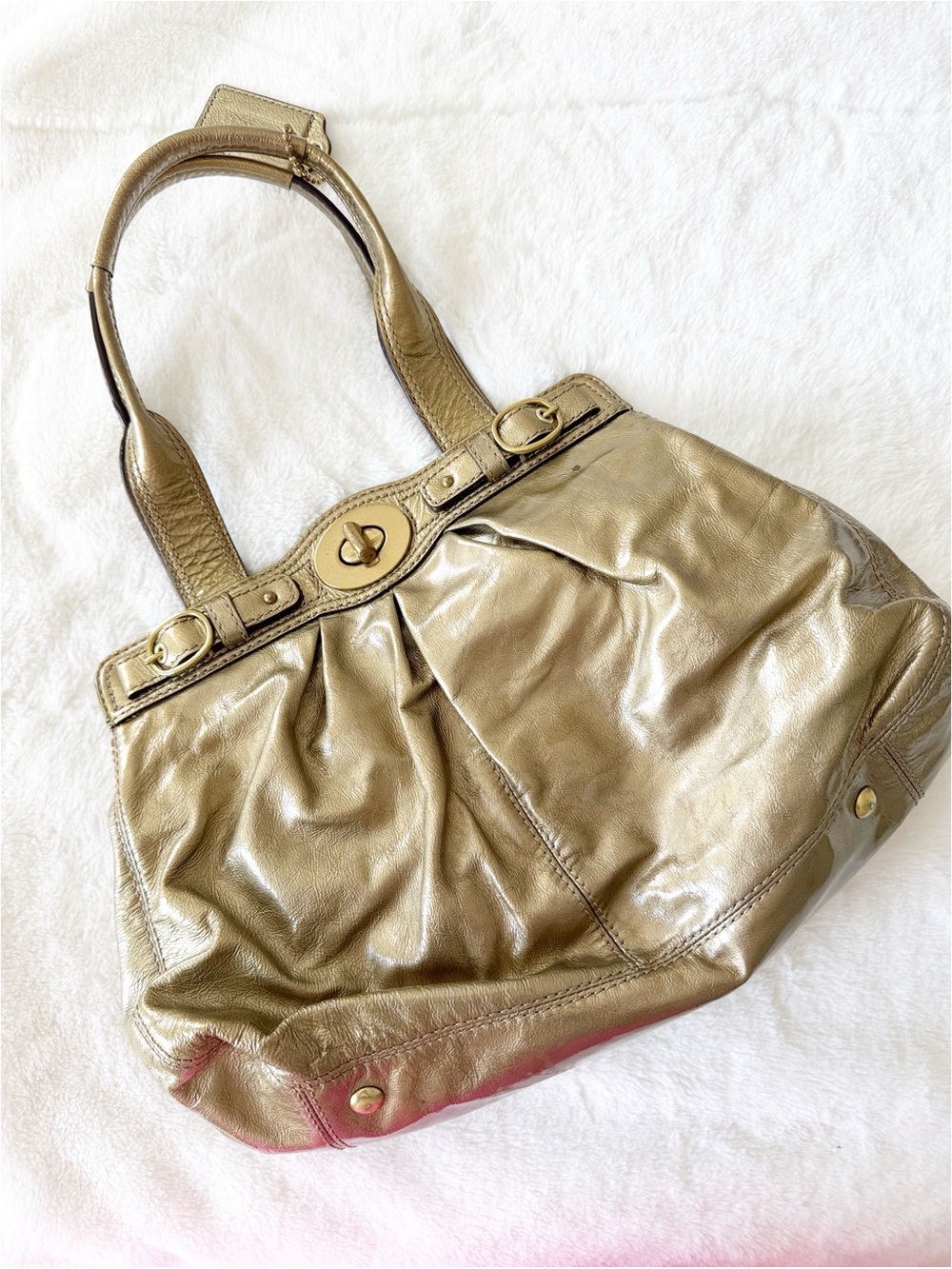 Vintage Y2K Coach Gold Patent Metallic Leather Satchel handbag Purse - Picture 1 of 9
